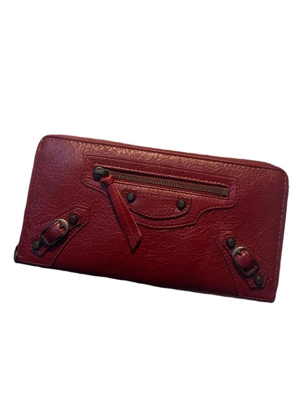 Balenciaga Deep Red Leather Zip Wallet with Front Pocket